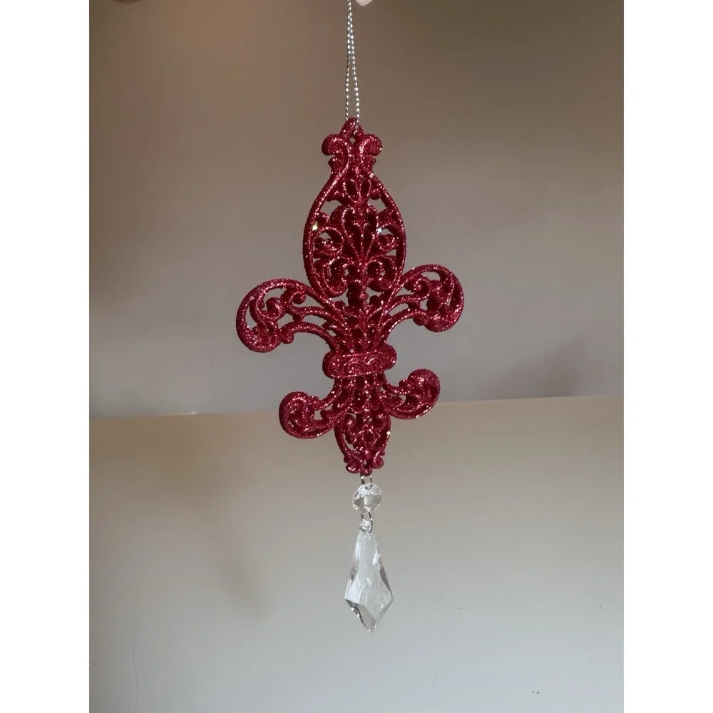 VTG Lot Of 5! Glitter Red Crystal Chandelier Christmas Hanging Ornament Decor 6